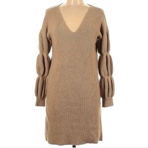 Hem and Thread Tan Knit Sweater Dress with Pufff Sleeves size medium